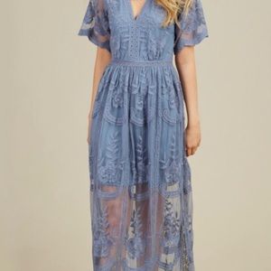 Dusty Blue Altar’d State Marionette Dress | Boho Lace Maci Dress | Sz Small